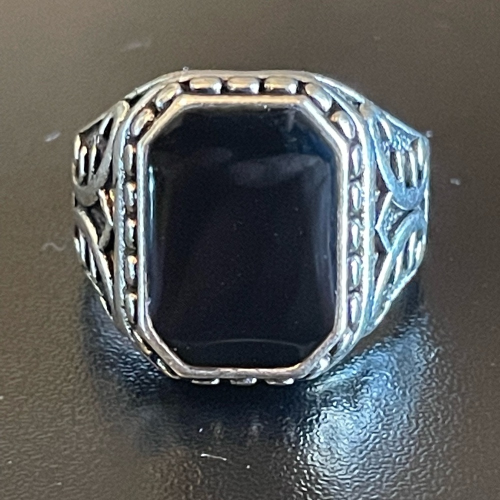 Trendy black obsidian S925 silver ring size 9.5